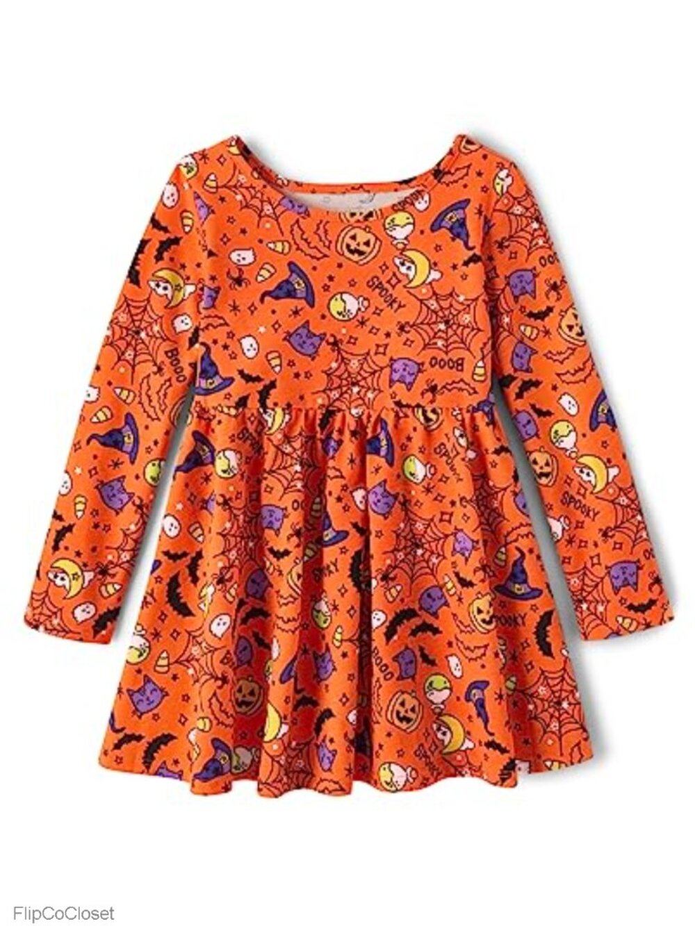 Girls Long Sleeve Cotton Blend Skater Dress Halloween Pullover